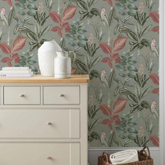 egzotikus leveles tapeta pasztel turkizkek turkizzold zold malyva rozsaszin motivumok mintak viragok gyerekszoba kavezo etterem haloszoba nappali dekoracio.jpg